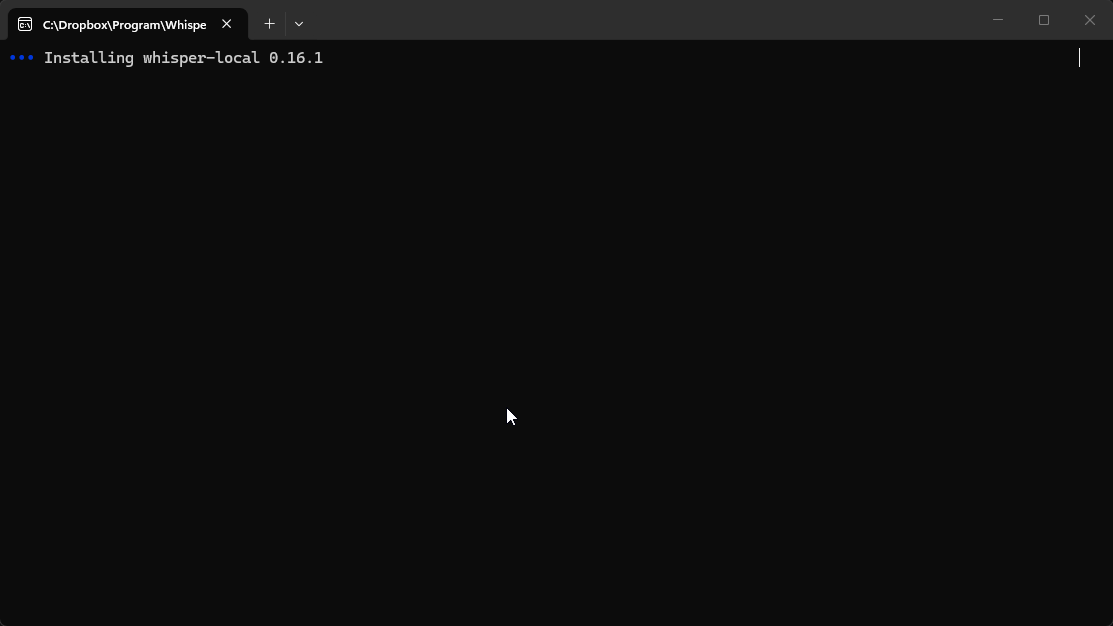 Konsol: Installing whisper-local 0.16.1